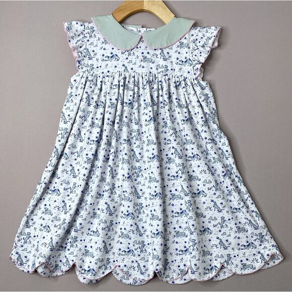 Little Red Wagon Blue/White Playful Puppy Dogs Print Short Sleeve Dress Girls 4T - Picture 1 of 6